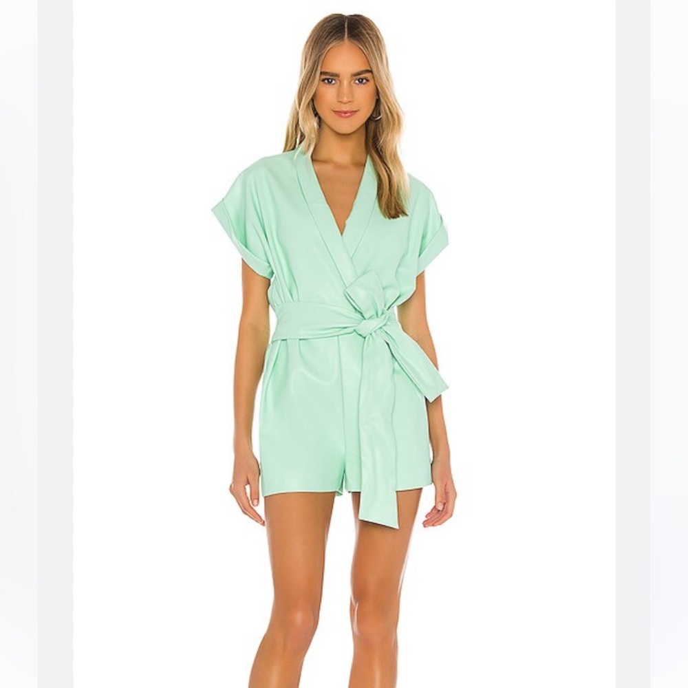 AMANDA UPRICHARD QX REVOLVE Studio Romper in Mint Leather